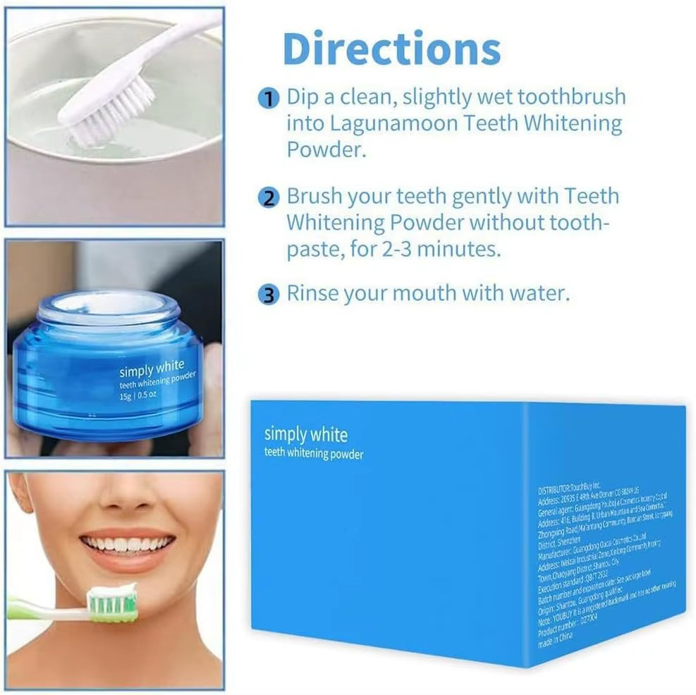 OEM Custom Private Label Multi-Purpose Teeth Whitening Accessory Bamboo Fiber Oral Care with Blue Logo Whitening Powder